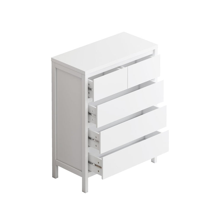 4-Tier 5-Drawer White MDF Storage Cabinet for Bedroom Living Room Dining Room Image 4