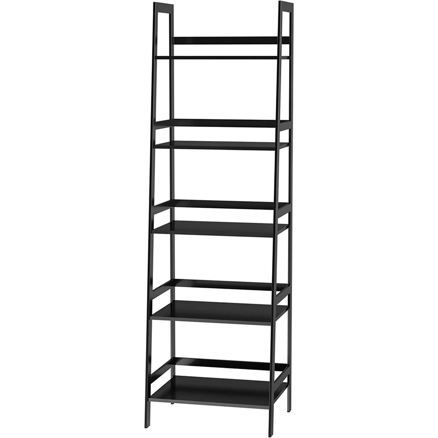 5 Tier Black Bookshelf, Modern Open Bookcase for Bedroom, Living Room, Office, Black - Ladder Shelf Image 1