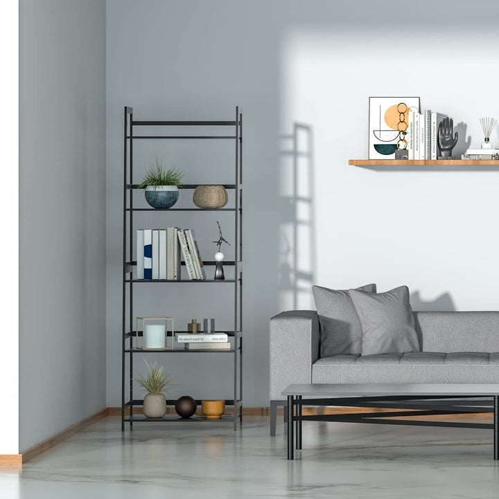 5 Tier Black Bookshelf, Modern Open Bookcase for Bedroom, Living Room, Office, Black - Ladder Shelf Image 5
