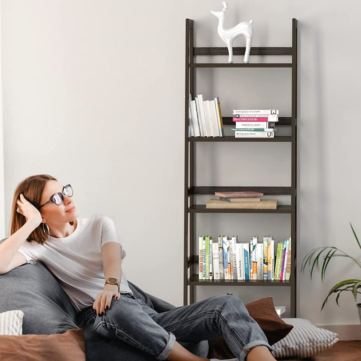 5 Tier Black Bookshelf, Modern Open Bookcase for Bedroom, Living Room, Office, Black - Ladder Shelf Image 9