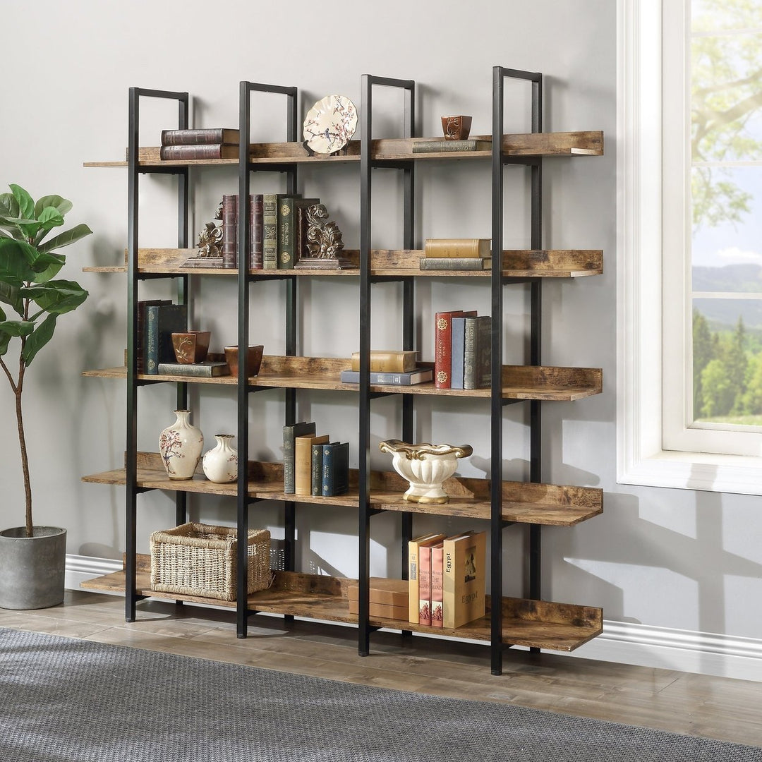 5 Tier Industrial Bookcase MDF Metal Frame Open Bookshelf Vintage Design Decor Image 2