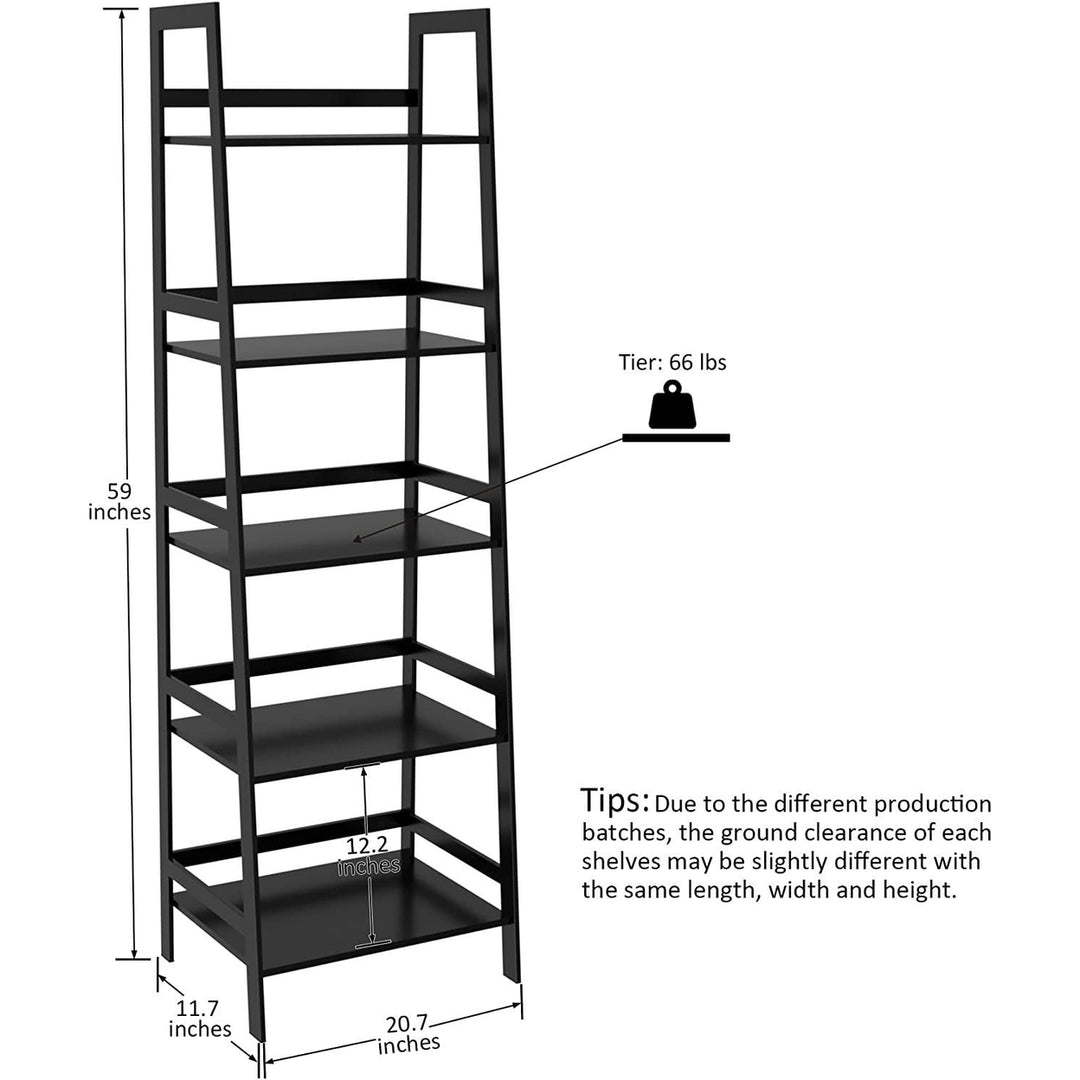 5 Tier Black Bookshelf, Modern Open Bookcase for Bedroom, Living Room, Office, Black - Ladder Shelf Image 12
