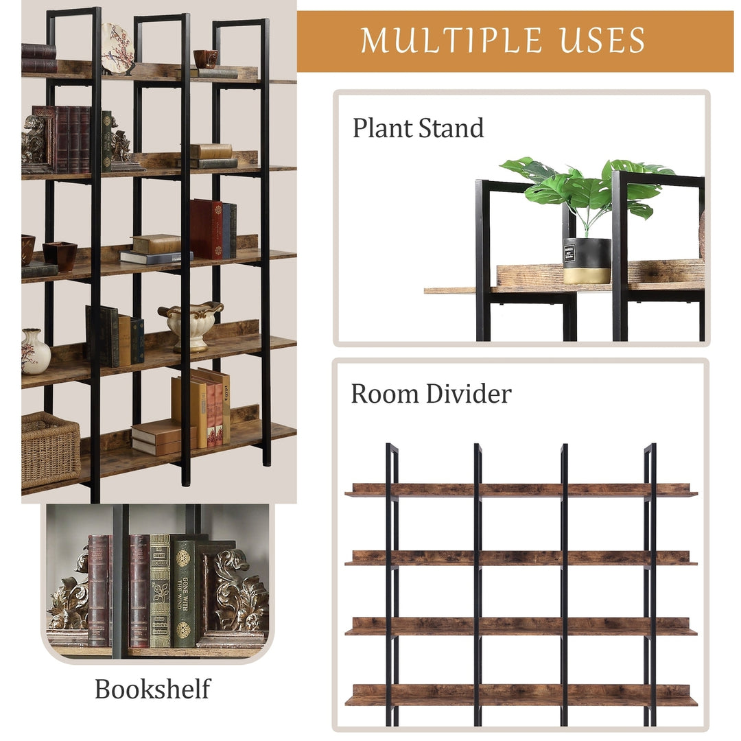 5 Tier Industrial Bookcase MDF Metal Frame Open Bookshelf Vintage Design Decor Image 8