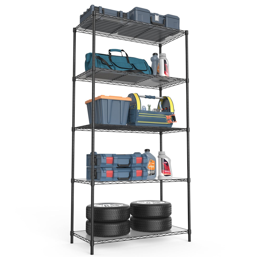 Heavy Duty 5 Tier Wire Shelving Unit Black 72H 36L x 16W Steel Storage Rack Image 10