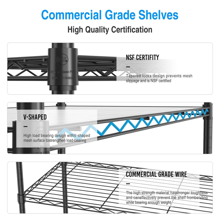 Heavy Duty 5 Tier Wire Shelving Unit Black 72H 36L x 16W Steel Storage Rack Image 12