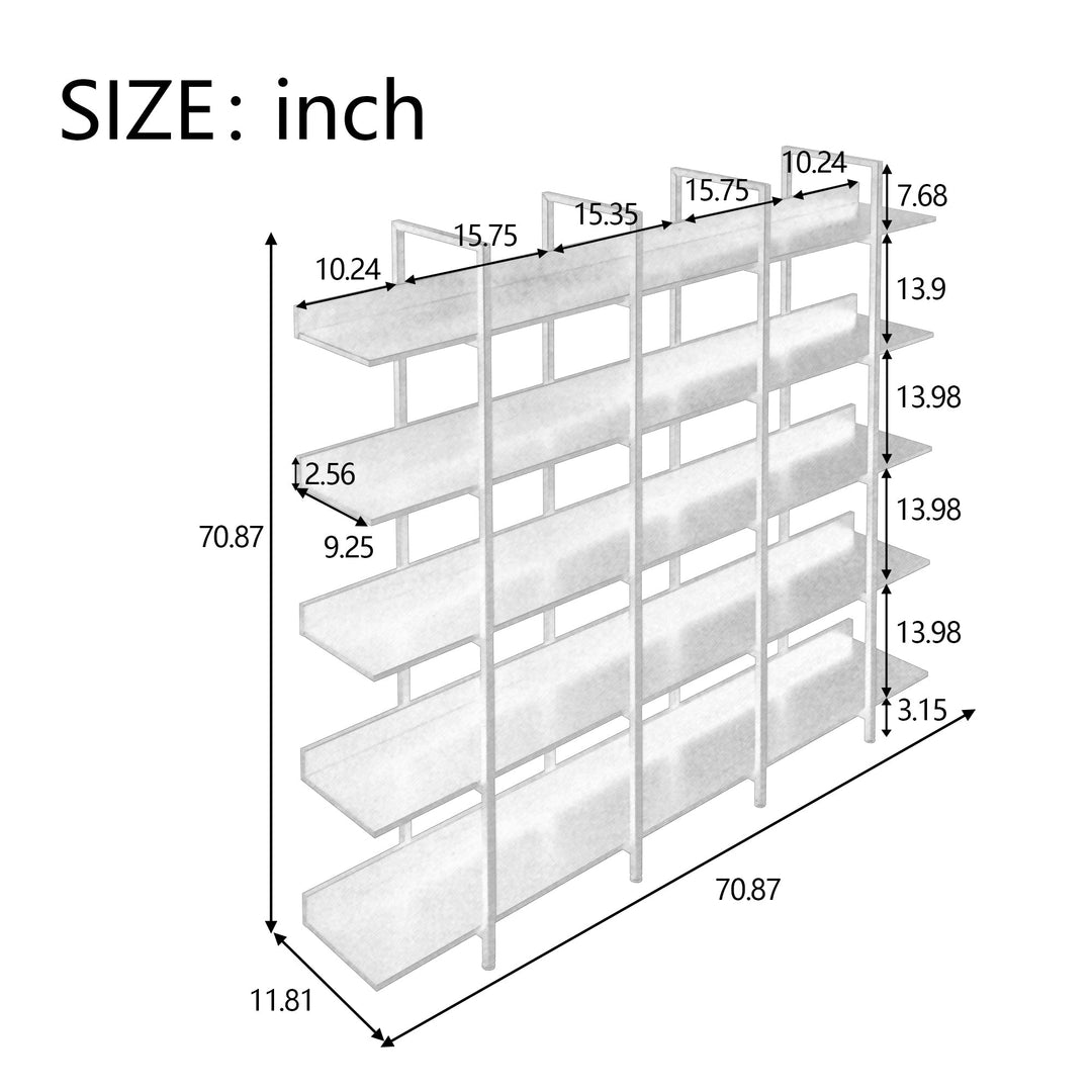 5 Tier Industrial Bookcase MDF Metal Frame Open Bookshelf Vintage Design Decor Image 11