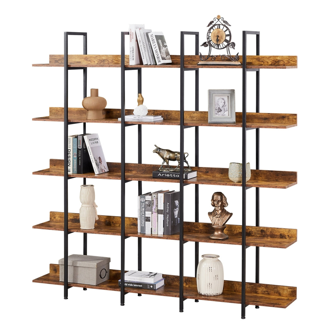 5 Tier Industrial Bookcase MDF Metal Frame Open Bookshelf Vintage Design Decor Image 12