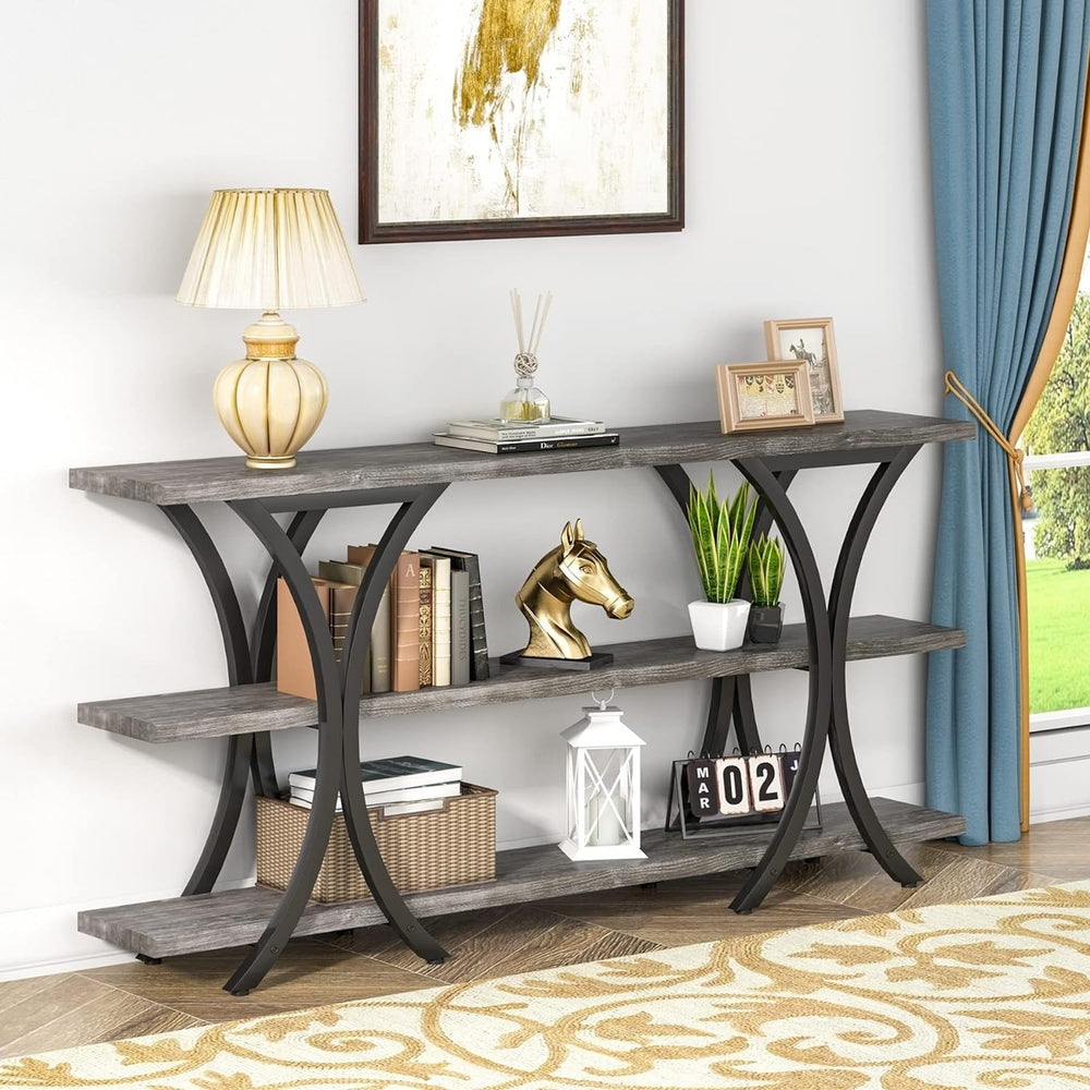 Tribesigns 70.87" Console Table Entry Table with 3-Tier Storage Rustic Finish Image 2