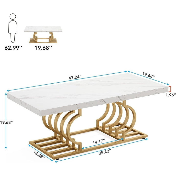 Tribesigns 47" Modern Coffee Table Faux Marble Rectangular Accent Table Gold Frame Image 4