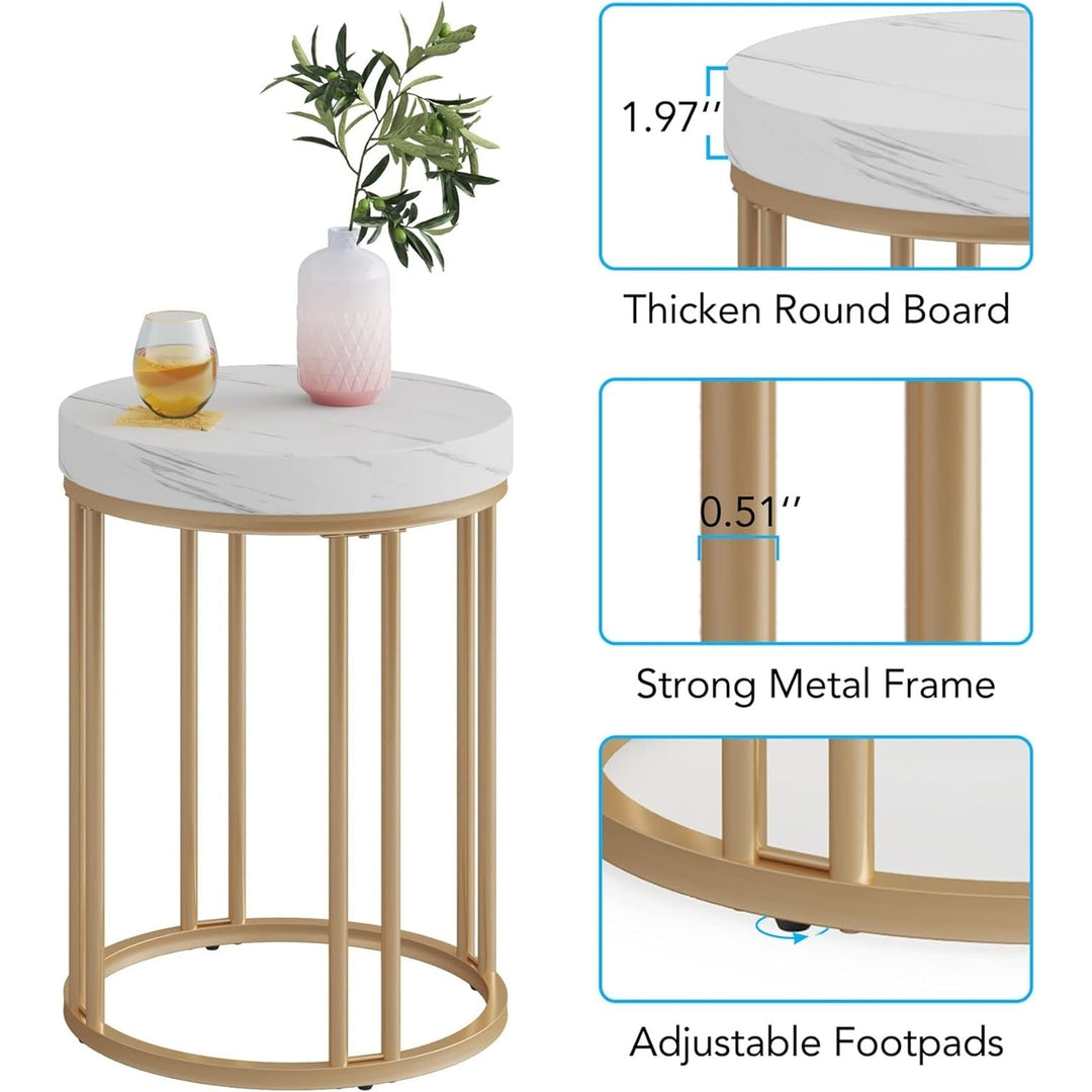 Tribesigns Round End Table, Modern Nightstand with Metal Frame, Wood Bedside Accent Table, White and Gold Image 5