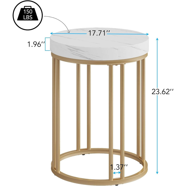 Tribesigns Round End Table, Modern Nightstand with Metal Frame, Wood Bedside Accent Table, White and Gold Image 6