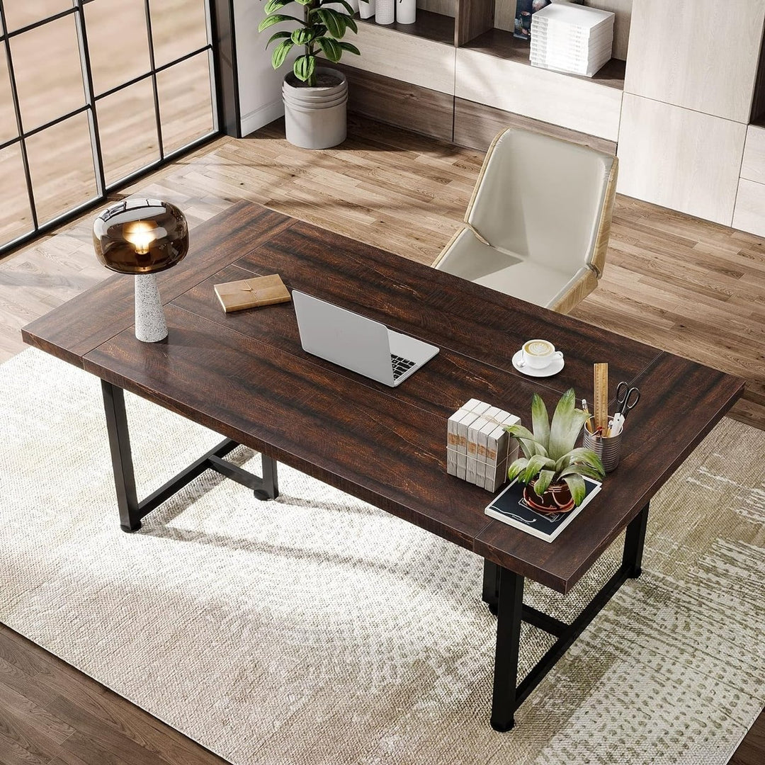 Tribesigns 70.86 Inch Conference Table Office Seminar Meeting Room Desk Brown MDF Image 4