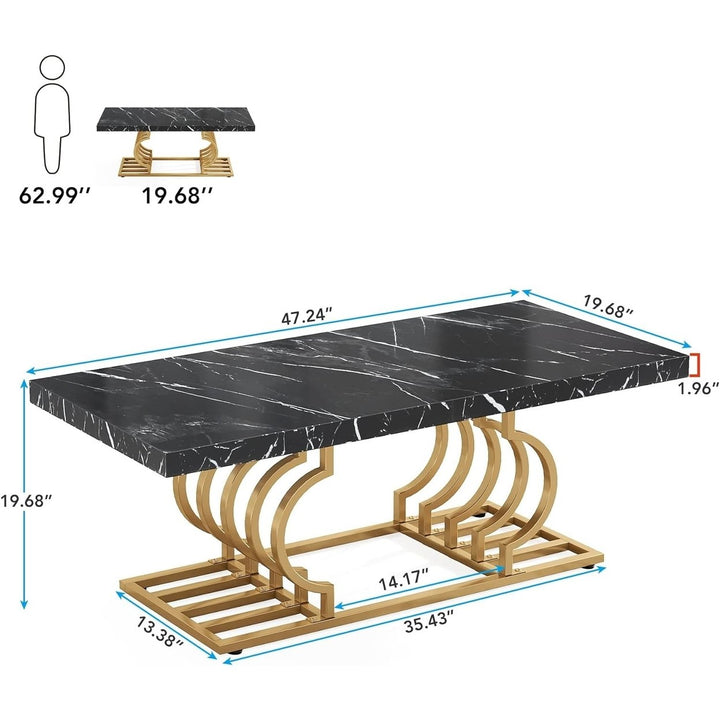 Tribesigns 47" Modern Coffee Table Faux Marble Rectangular Accent Table Gold Frame Image 8