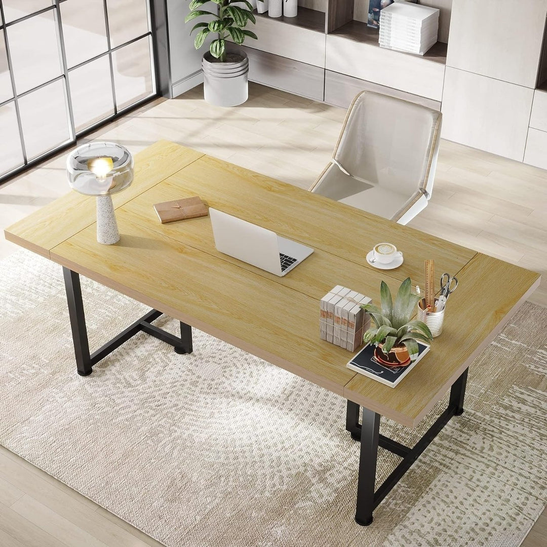 Tribesigns 70.86 Inch Conference Table Office Seminar Meeting Room Desk Brown MDF Image 8