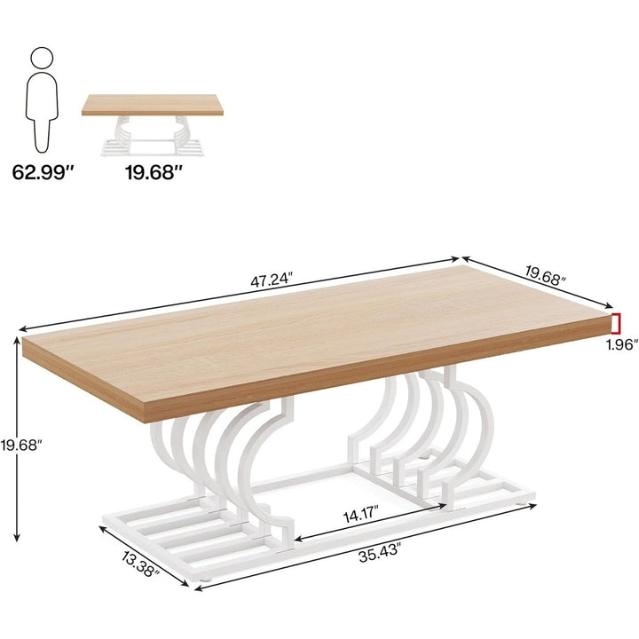 Tribesigns 47" Modern Coffee Table Faux Marble Rectangular Accent Table Gold Frame Image 12