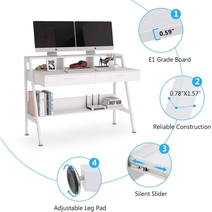 Tribesigns White Computer Desk 47 inch with Storage Shelf and Monitor Stand Image 6