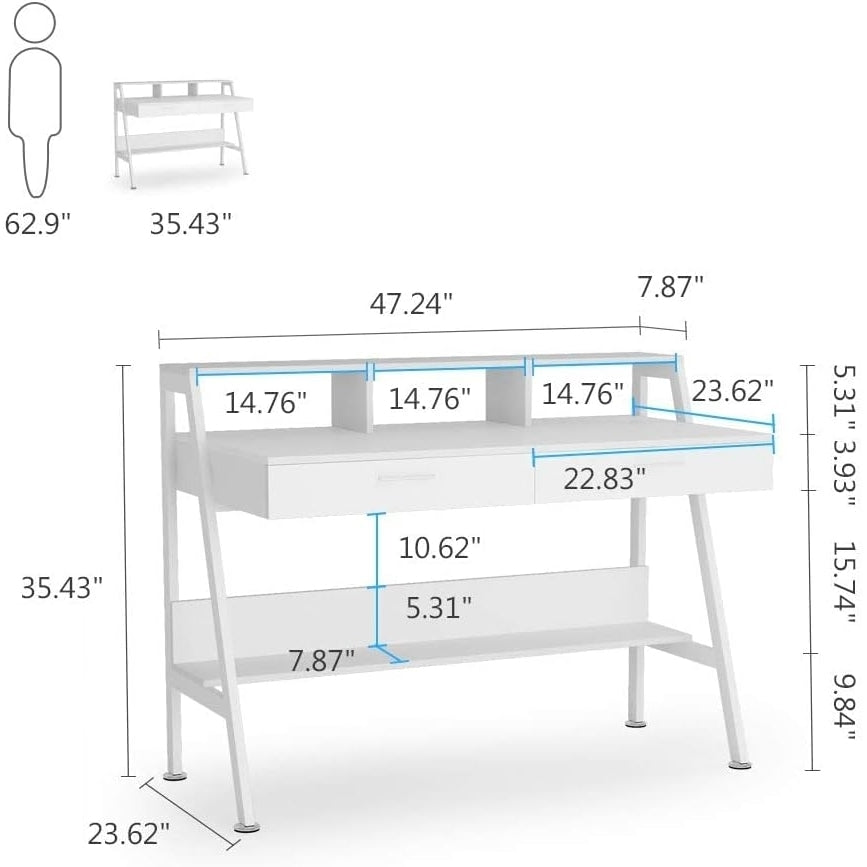 Tribesigns White Computer Desk 47 inch with Storage Shelf and Monitor Stand Image 7