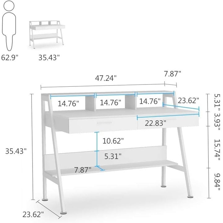 Tribesigns White Computer Desk 47 inch with Storage Shelf and Monitor Stand Image 7