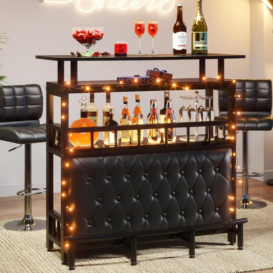 Tribesigns Home Bar Unit Black Upholstered Entertainment Table with Storage 44" Image 1