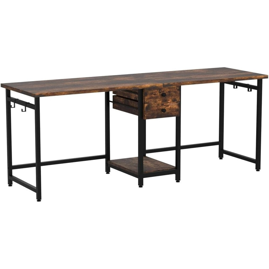 Tribesigns 78.74" Two Person Computer Desk, Industrial Double Computer Table with 2 Drawers Image 1