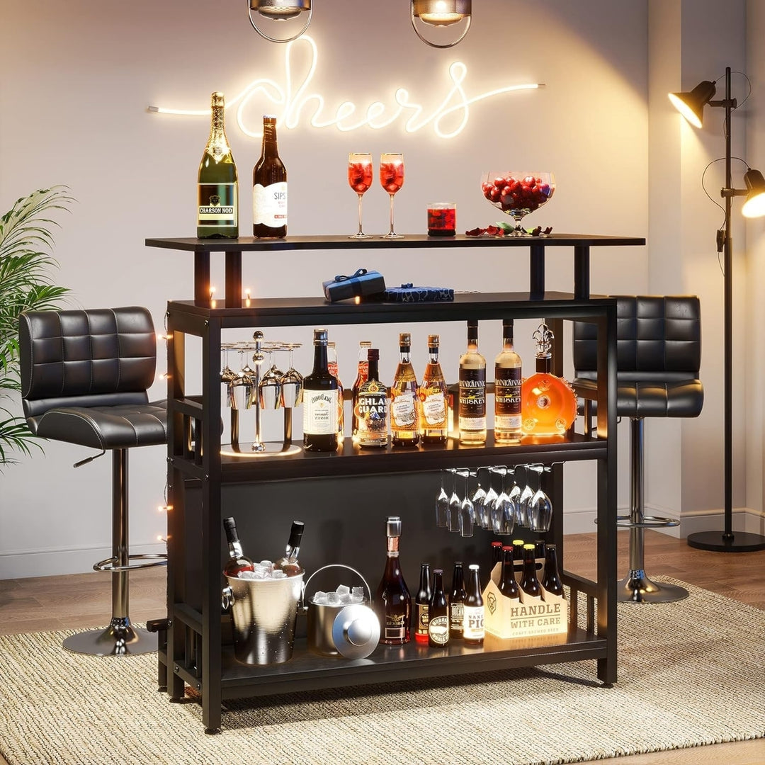 Tribesigns Home Bar Unit Black Upholstered Entertainment Table with Storage 44" Image 2