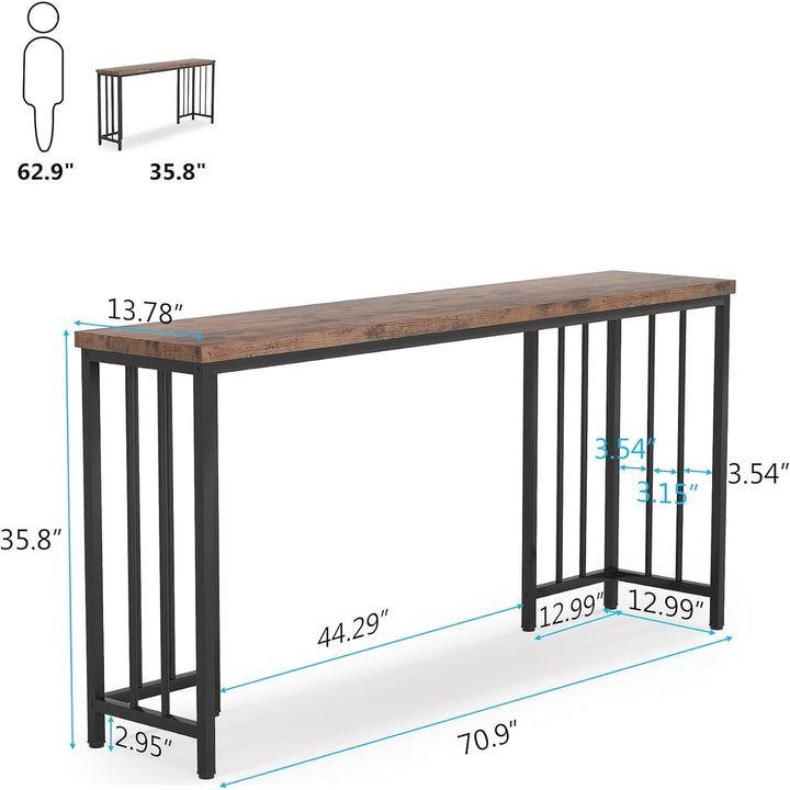 Tribesigns 70.9" Extra Long Sofa Behind Table, Narrow Long Entryway Console Table, Rustic Brown and Black Image 6