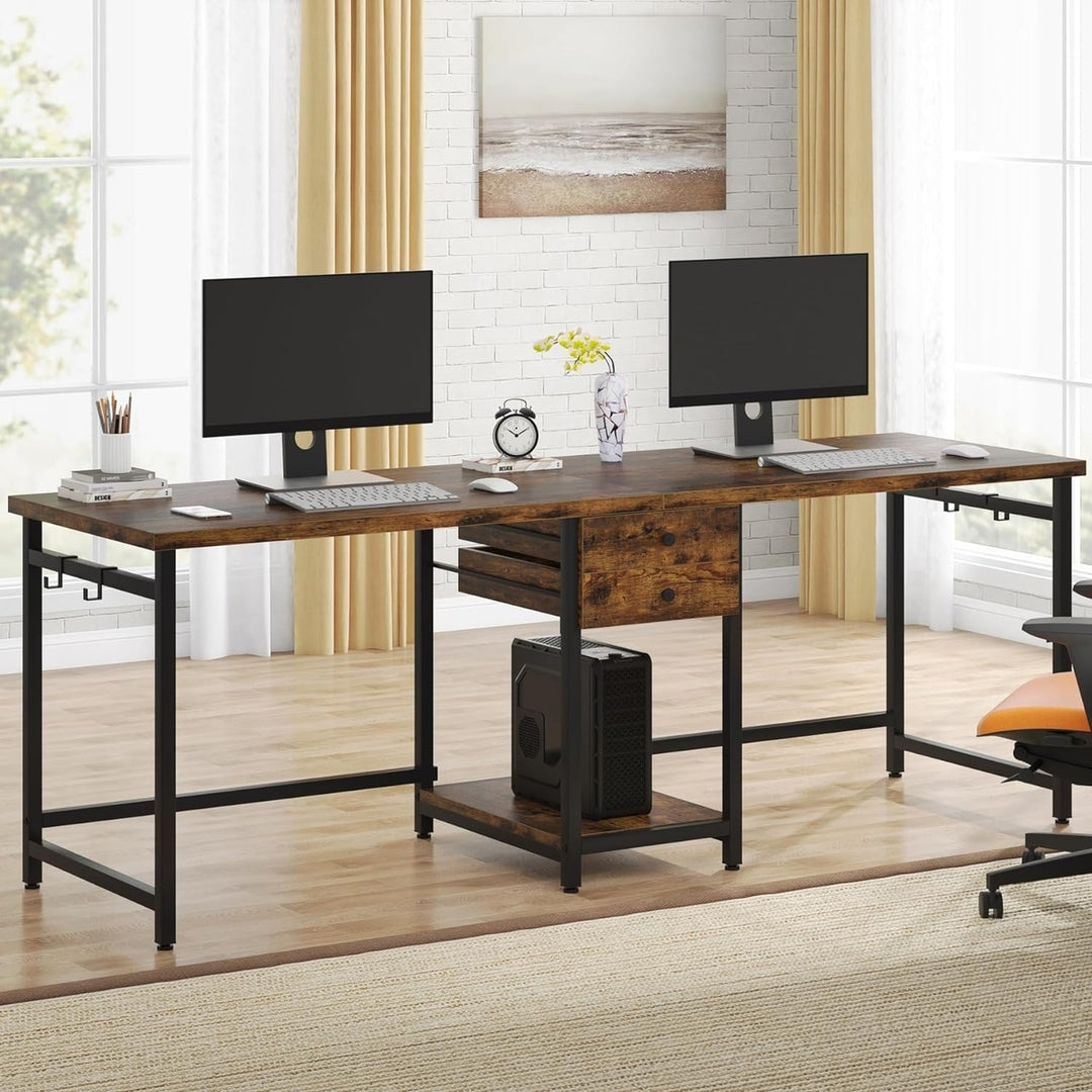 Tribesigns 78.74" Two Person Computer Desk, Industrial Double Computer Table with 2 Drawers Image 3