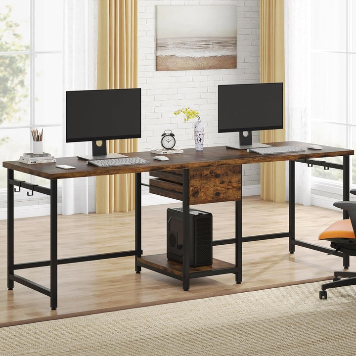 Tribesigns 78.74" Two Person Computer Desk, Industrial Double Computer Table with 2 Drawers Image 3