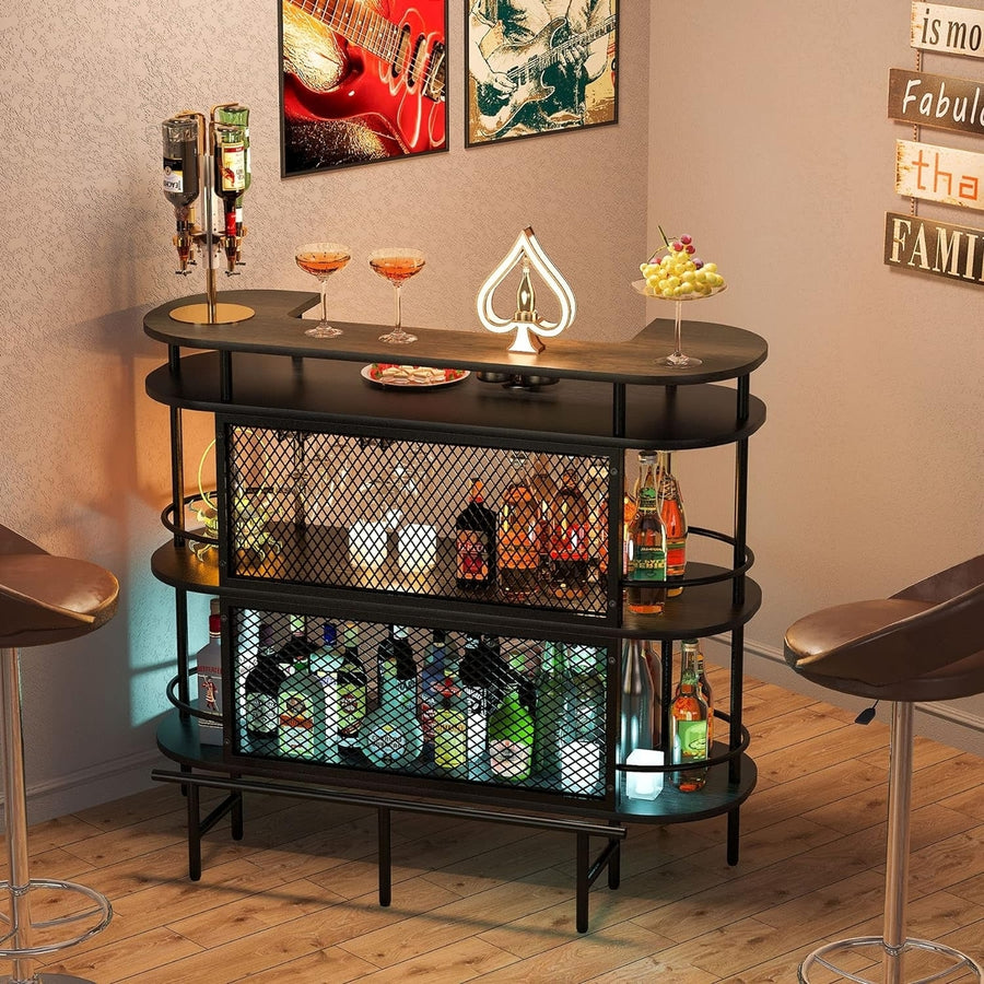 Tribesigns 4-Tier Bar Unit with Storage Shelf, Home Mini Bar Cabinet with Wine Glass Holder, Black Image 1