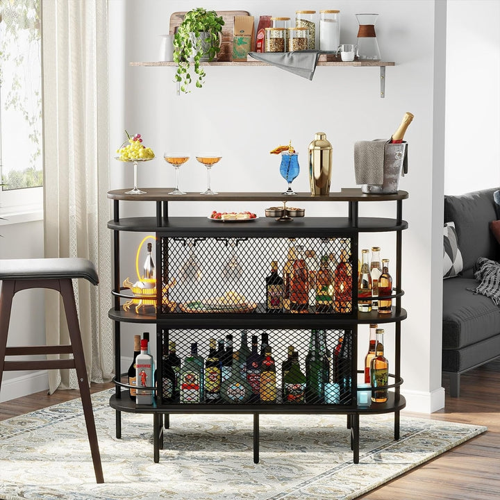 Tribesigns 4-Tier Bar Unit with Storage Shelf, Home Mini Bar Cabinet with Wine Glass Holder, Black Image 2