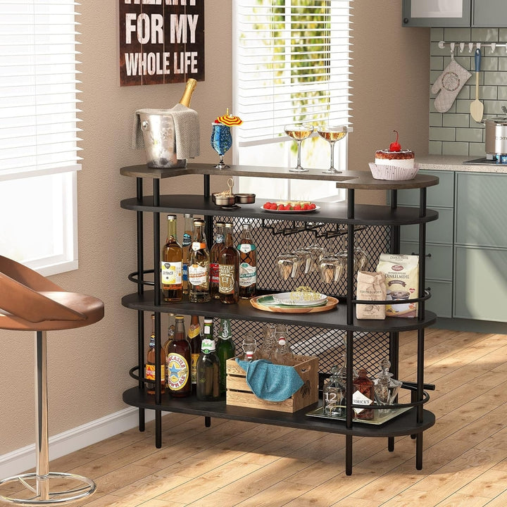 Tribesigns 4-Tier Bar Unit with Storage Shelf, Home Mini Bar Cabinet with Wine Glass Holder, Black Image 3