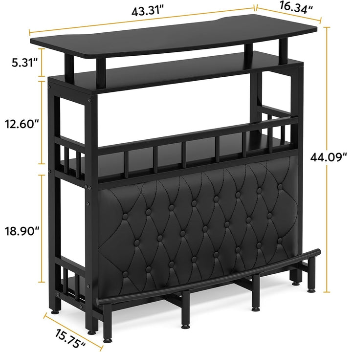 Tribesigns Home Bar Unit Black Upholstered Entertainment Table with Storage 44" Image 6