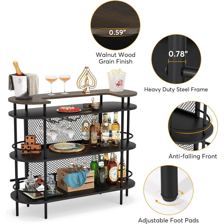 Tribesigns 4-Tier Bar Unit with Storage Shelf, Home Mini Bar Cabinet with Wine Glass Holder, Black Image 5