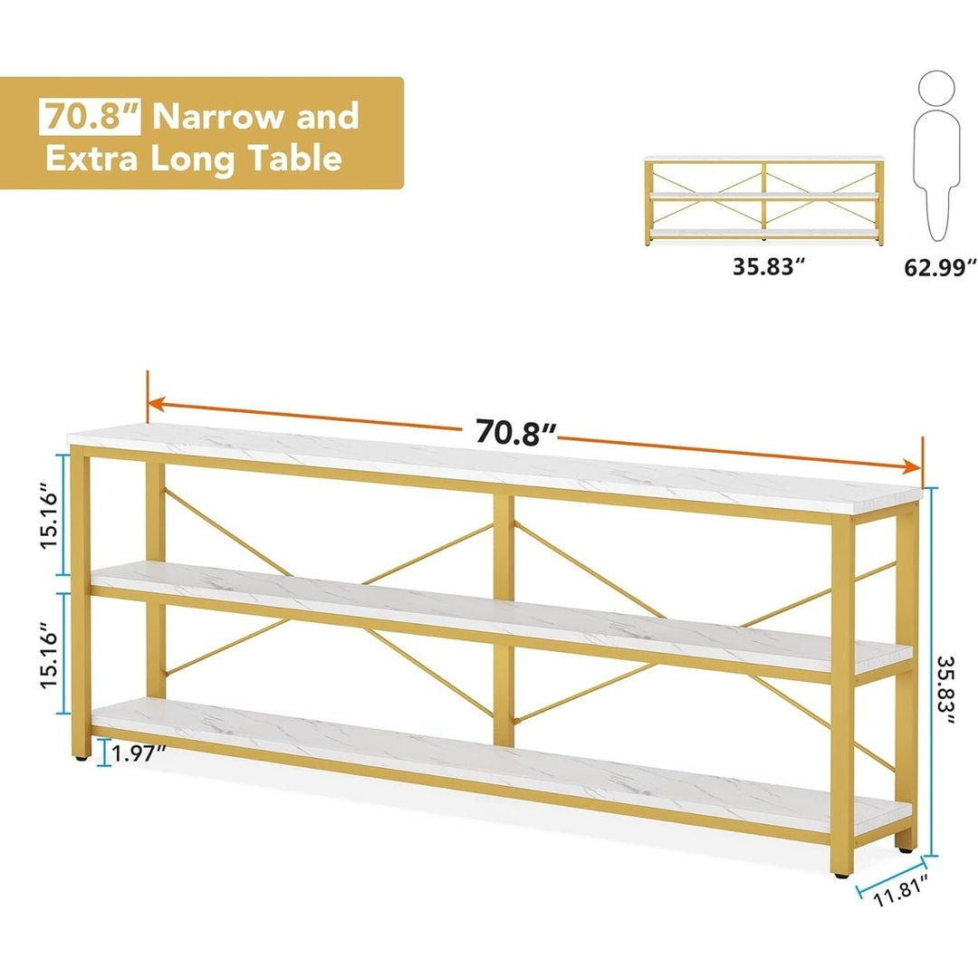 Tribesigns 70.8 Inch Sofa Table White Gold 3-Tier Storage Console Table Image 6
