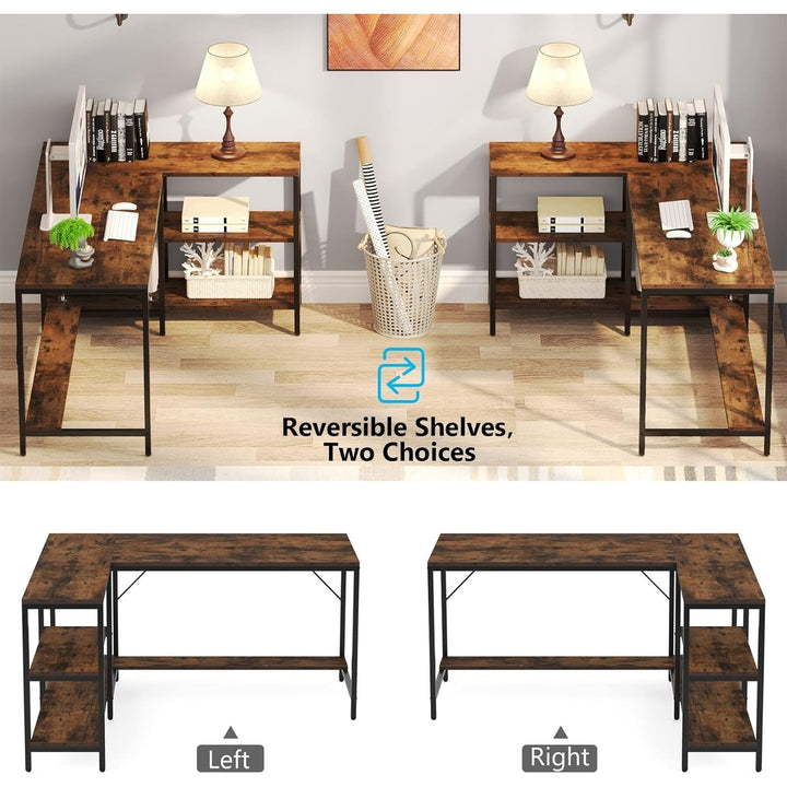 Tribesigns L-Shaped Desk Rustic Brown Reversible Corner Computer Desk with Shelf Image 5