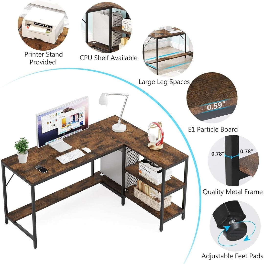 Tribesigns L-Shaped Desk Rustic Brown Reversible Corner Computer Desk with Shelf Image 6