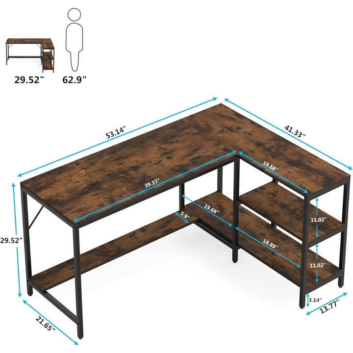 Tribesigns L-Shaped Desk Rustic Brown Reversible Corner Computer Desk with Shelf Image 7