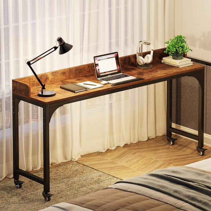 Tribesigns Overbed Table with Wheels, Mobile Laptop Cart Computer Desk with Adjustable Tilt Stand, Rustic Brown Image 4