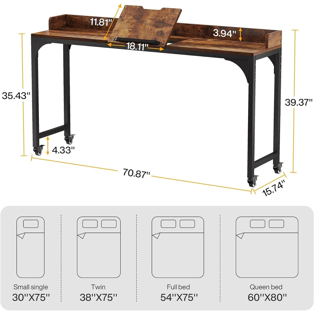 Tribesigns Overbed Table with Wheels, Mobile Laptop Cart Computer Desk with Adjustable Tilt Stand, Rustic Brown Image 7