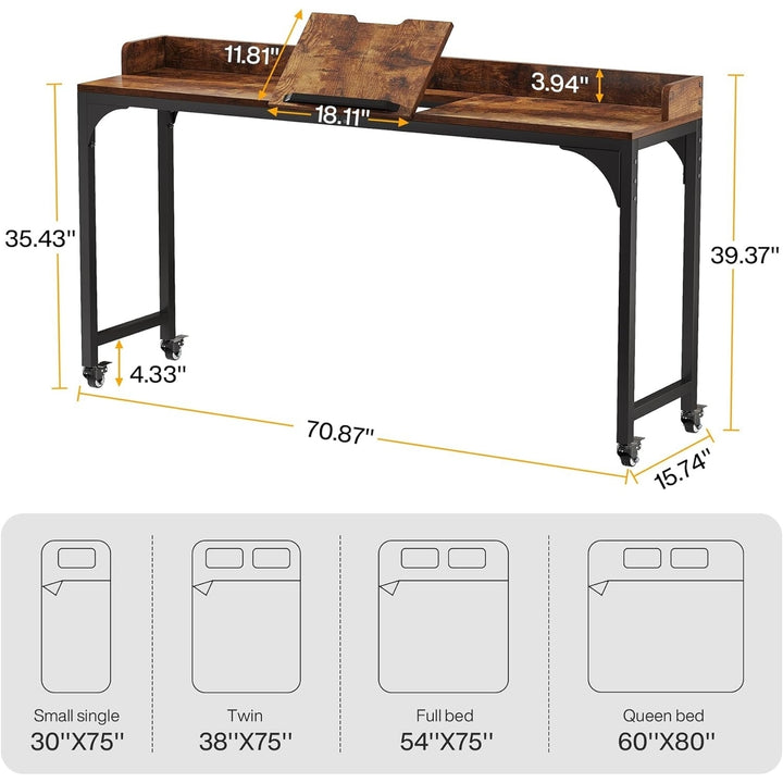 Tribesigns Overbed Table with Wheels, Mobile Laptop Cart Computer Desk with Adjustable Tilt Stand, Rustic Brown Image 7