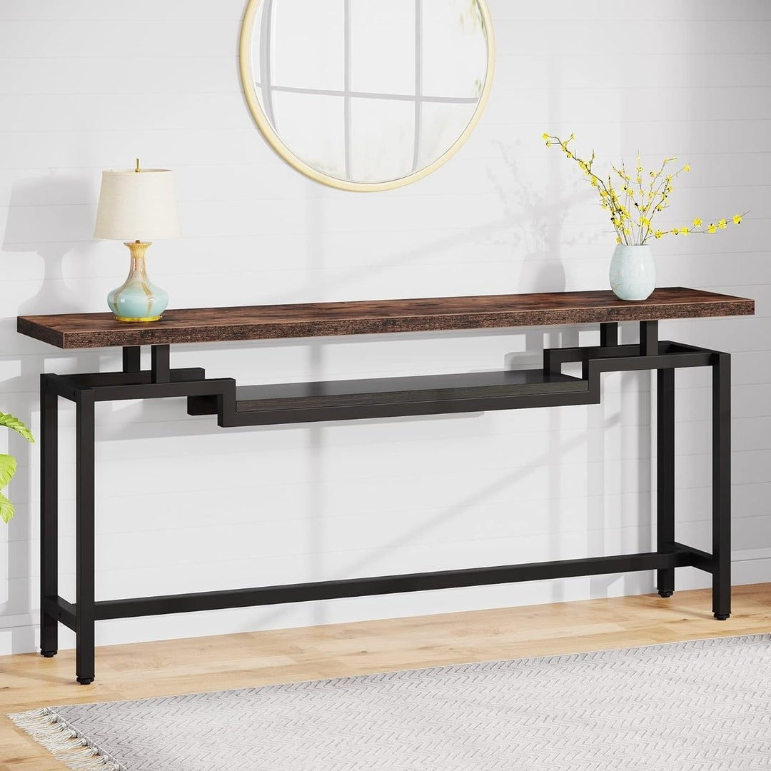 Tribesigns 70.86" Narrow Sofa Console Table with 2-Tier Shelf Wood Metal Frame Image 1