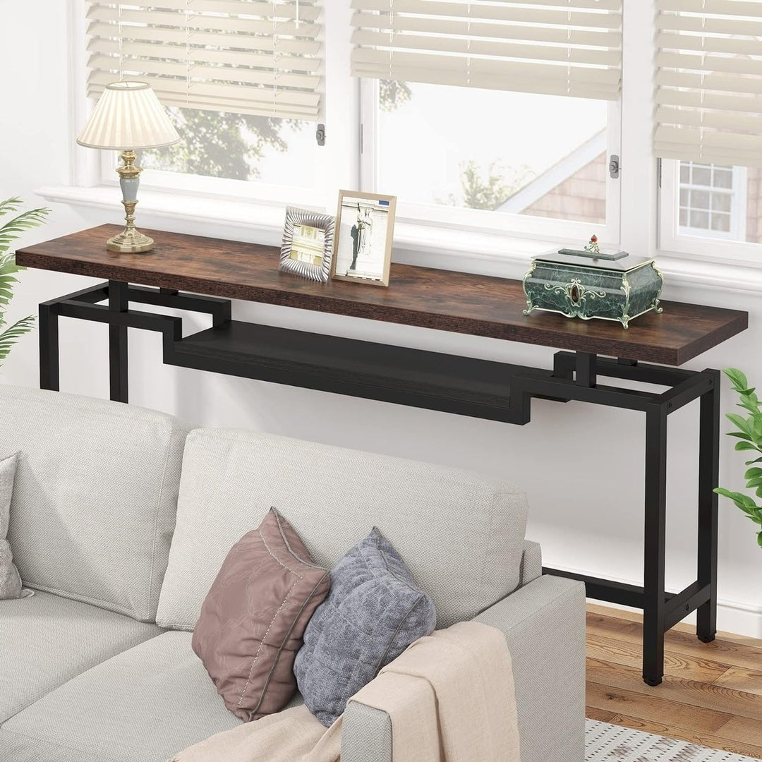 Tribesigns 70.86" Narrow Sofa Console Table with 2-Tier Shelf Wood Metal Frame Image 3