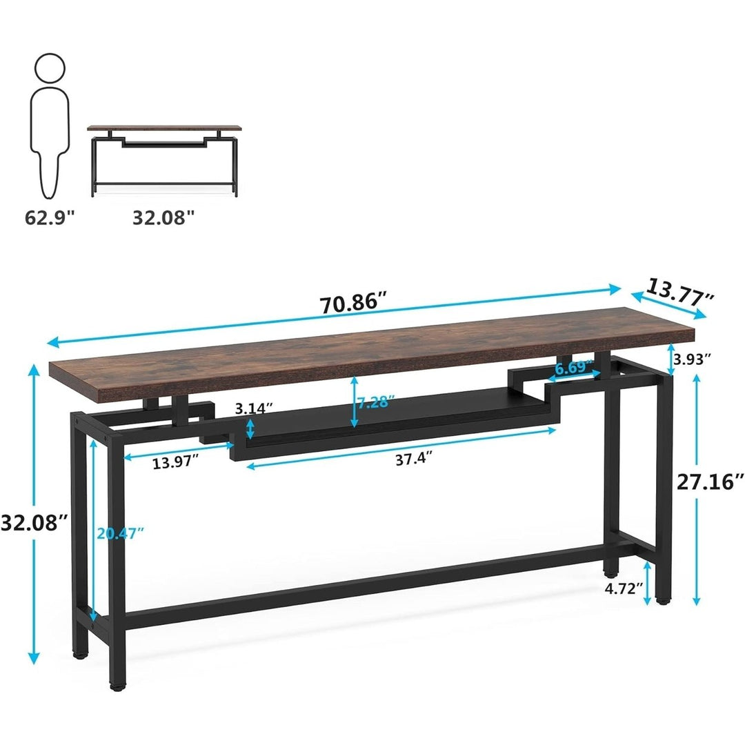 Tribesigns 70.86" Narrow Sofa Console Table with 2-Tier Shelf Wood Metal Frame Image 5