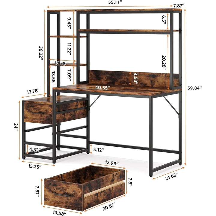 Tribesigns Computer Desk 2 Drawers Office Study Gaming Table Rustic Black Metal Image 7