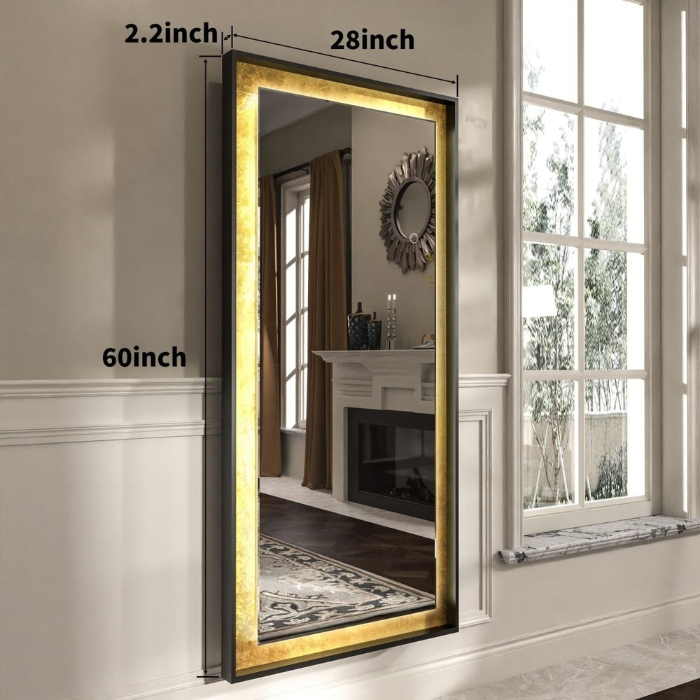 Catalyst Full Length Mirror with LED Lights,28" x 60" Lighted Floor Standing, Full Body,Gold Image 2
