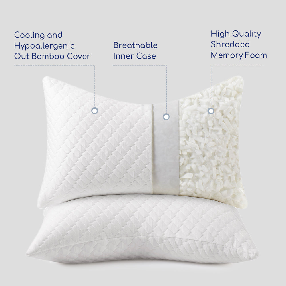 Shredded Memory Foam Adjustable Bed Pillows Extra Comfy Cooling Pillows Set of 2 Image 2