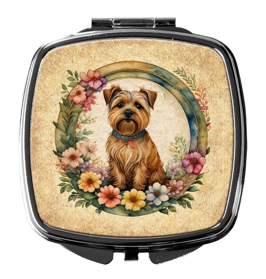 Yorkshire Terrier and Flowers Compact Mirror Image 1