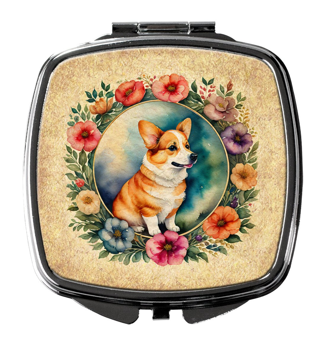 Yorkshire Terrier and Flowers Compact Mirror Image 1