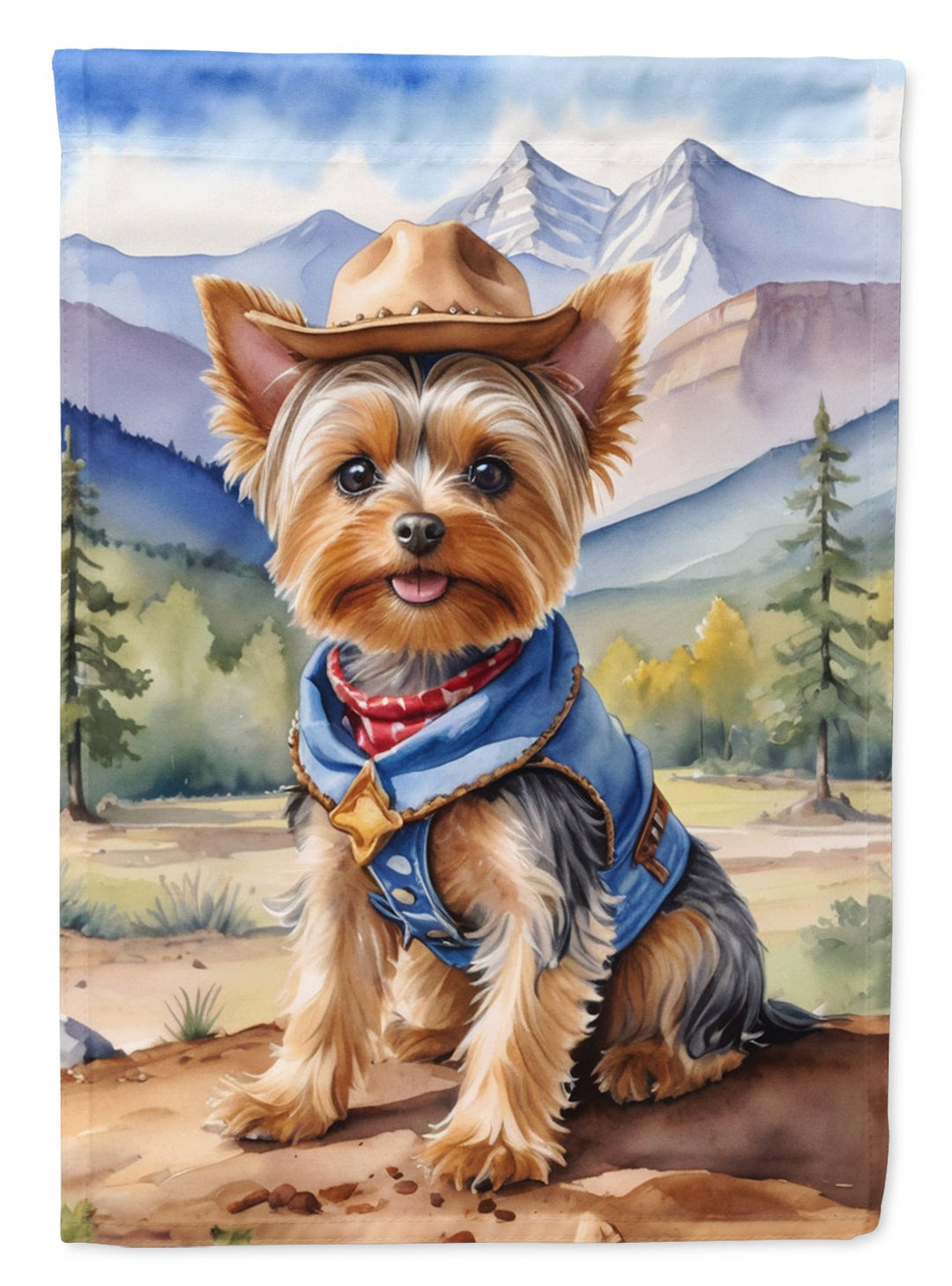 Yorkshire Terrier Yorkie Cowboy Welcome House Flag Image 1