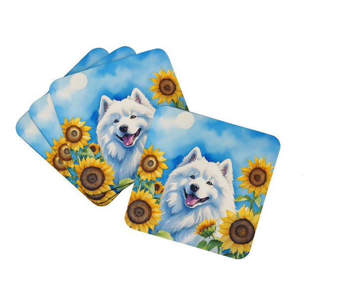 Yorkshire Terrier in Sunflowers Foam Coasters Image 1